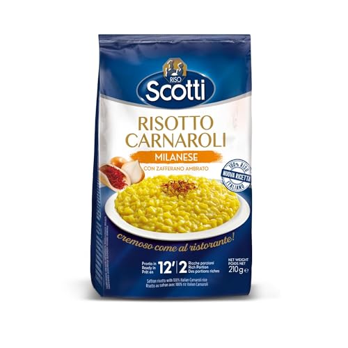 Riso Scotti - Risotto alla Milanese - Riso Carnaroli con Zafferano Ambrato Senza Glutine - 210 gr