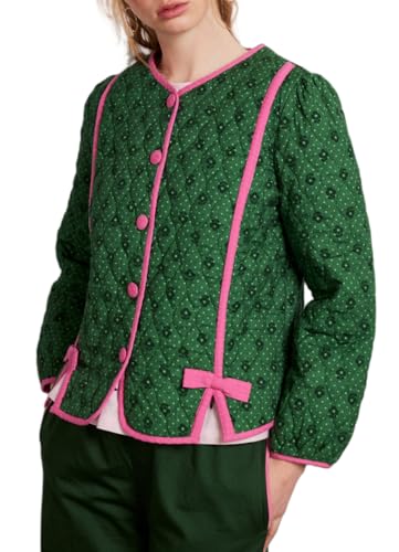 Women's Crop Floral Puffer Jacket Long Sleeve Puffy Coat Quilted Padded Outwear