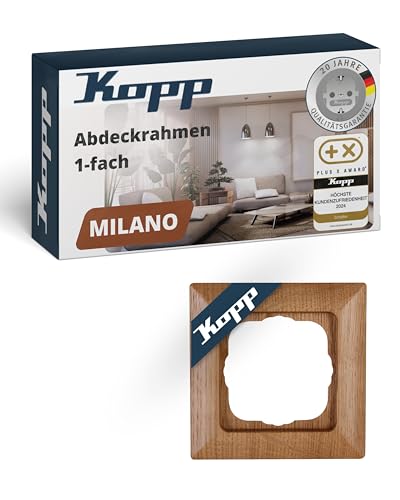 Kopp MILANO 1-fach Abdeckrahmen aus Eichen-Echtholz - 8,0 x 8,0 cm - Rahmen für Steckdosen & Schalter - Stilvoller Steckdosenrahmen aus Holz - Hochwertiger Lichtschalter-Rahmen