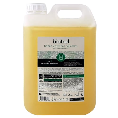 Biobel - Jabón de Aceite de Coco - 100% Natural - Limpia, Cuida y Suaviza los Tejidos - Ideal para Bebés y Pieles Sensibles - Con Extracto de Aloe Vera - Apto para Lavar a Mano o a Máquina - 5 L