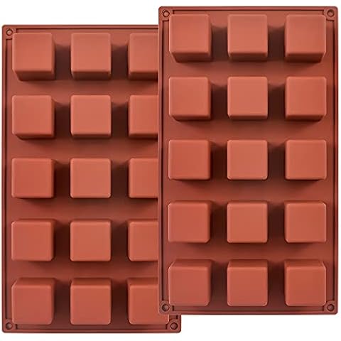 ionEgg 15 Cavities 1.4 inch Square Silicone Mould, Cube Mould for Making Chocolate Candy, Cake, Ice Cube Tray, Truffles Pralines, Pack of 2 Cover