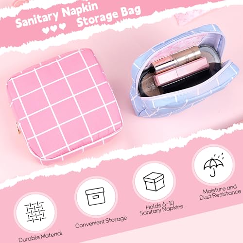 Image of Period Bag Pouch Soft Cloth Sanitary Napkin Storage Bag Portable Menstrual Pad Pouches Tampon Holder for Purse First Period Kit for Girls 9-12 (Rose-Pink Check)