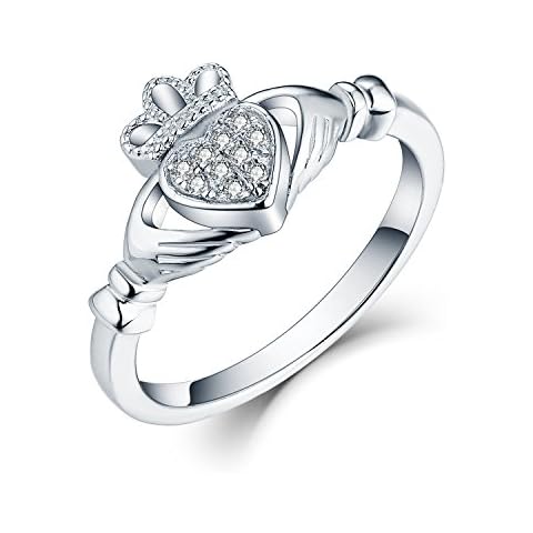 JO WISDOM 925 Sterling Silver Cubic Zirconia Rose Gold Claddagh Heart Promise Rings for Her,birthstone rings for Women Cover