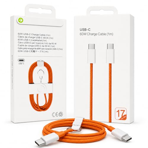 Image of 60W USB C Cable for iPhone 17 /16 /15, Samsung, MacBook - 1m Braided | 60W Fast Charging (USB-C PD 3.0) - Charges iPhone 17 Pro Max, 16 & 15 series to 50% in about 30 minutes with safe
