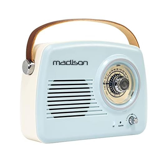 FREESOUND-VR30 - MADISON - Radio Vintage de batería Larga con Bluetooth y FM - 30W - Azul Claro