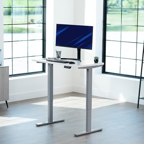Image of VIVO Electric 43 x 24 in Standing Desk, Memory Height Adjustment, 1B Series, Holds 220 lbs, One-Piece White Top, Gray Frame, DESK-KIT-1G4W