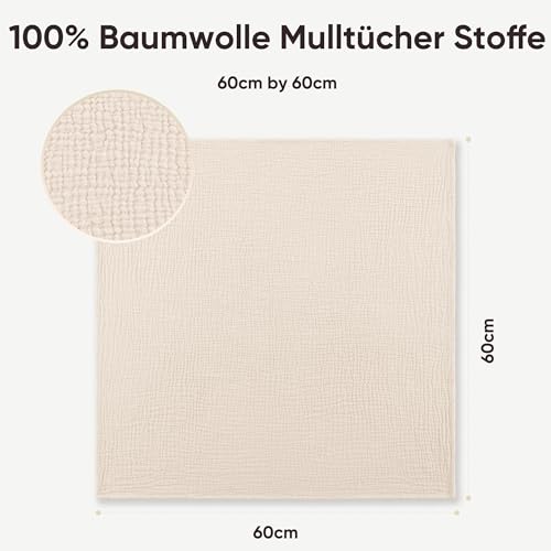 Bearmoss Moltontücher Baby 100% Baumwolle Weiche Spucktücher Baby,Atmungsaktiv und Extrem Saugfähig Musselin Tuch für Saugstark Mulltücher 6er 60x60 cm (Weiße Aprikose)
