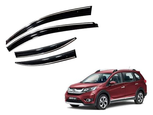 Image of CAR SAAZ Unbreakable Chrome Line Door Visor for BR-V (2017-2020)(Set of 4Pcs) | Rain Guard | Wind Deflector