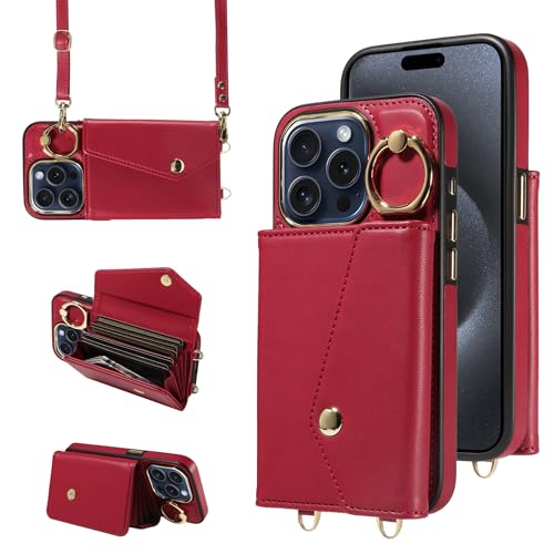 Étui portefeuille à bandoulière pour iPhone 15 Pro en voyage urbain