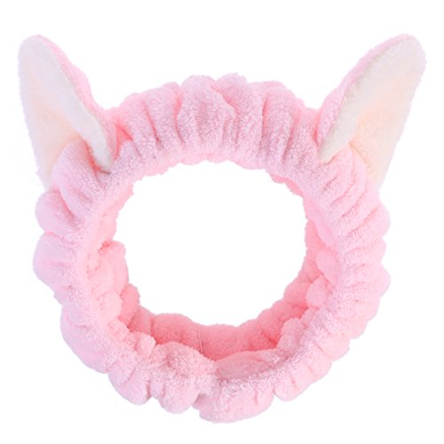 OULII Visage d'oreille de chat lavage bande de cheveux élastique maquillage bandeau accessoires de cheveux (rose)
