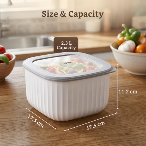 Image of Amazon Basic Plastic Elegant Square Storage Containers Food Grade Set of 4 (2.3L Each) | Microwave, Freezer, Dishwasher & Refrigerator Safe, Stackable Kitchen Containers (Grey)