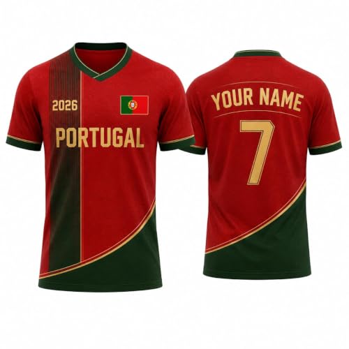 Image of Portugal Football Shirt 2026 for Fans, Personalised Football Jerseys with Name Number Flag, Portugal Jersey for Kids Adults, Custom Football Jersey, Wishing Victory in 2026