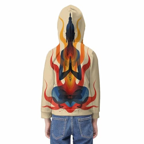 Sweat à capuche enfant imprimé 3D Méditation | Pull chaud pour hiver avec poche - 6