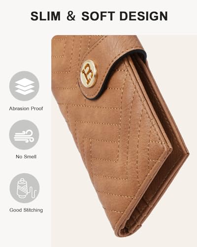 Image of BOSTANTEN Slim Wallet Women Leather RFID Blocking Credit Card Holder Bifold Thin Wallet with Zipper Pocket Camel