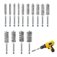 LNGJIN 14 spazzole metalliche per trapano, diverse misure, spazzola cilindrica, spazzola per la pulizia dei tubi, spazzola metallica con asta esagonale in acciaio inox