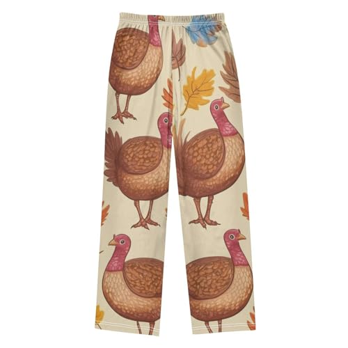ZZXXB Cute Turkey and Leaves Boys Long Pants Soft Trousers Elastic Waist Kids Lounge Bottoms with Pockets S-XL2