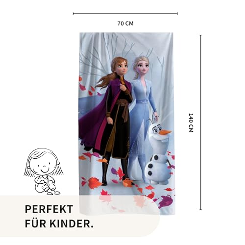 MTOnlinehandel Badetuch, Kinder, 70x140cm, 100% Baumwolle, weiches, saugfähiges Eiskönigin Handtuch, Strandtuch, Anna, ELSA Geschenke für Mädchen