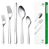 Ferfil Flatware Sets, 20-Piece Stainless Steel Silverware/Cutlery/Tableware Sets Service for 4, Include Knife/Fork/Spoon, Mirror Polished, Dishwasher Safe