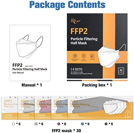 KKmier FFP2 Masks 30pcs, FFP2 Face Masks Coloured, EN 149:2001+A1:2009 Certified UK Fish-shaped Face Mask for Women Men, 4-Layer Filters Particles 94%, Individually Wrapped