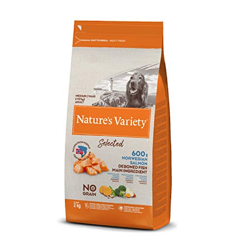 Nature's Variety Selected - Croquettes pour Chiens Adultes de Moyenne et Grande Race - Sans céréales - au Saumon norvégien sans arêtes - 2kg