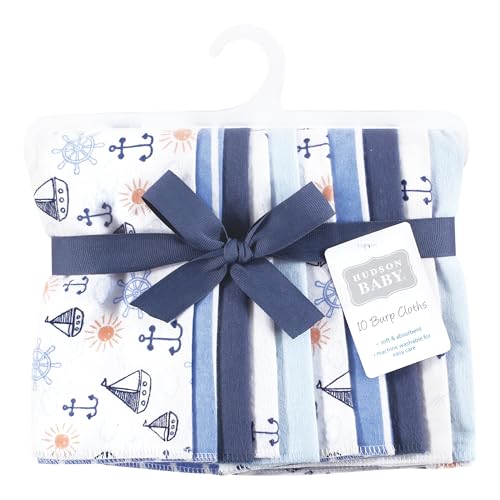 Image of Hudson Baby Cotton Flannel Burp Cloths 10-Pack, Sunshine And Sailboats, One Size