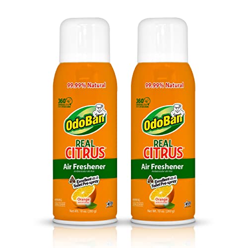 OdoBan Aroma Eliminator 360-Degree Continuous Spray Natural Oil Real Citrus Air Freshener Toilet Spray 2-Pack 10 Ounces Each Orange Scent