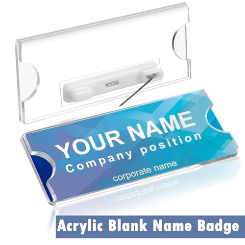 Image of Shuban 10Pcs Name Badges with Pins for School Work Name Badge Holder for Clothes Clear Acrylic Sign Display Holder DIY Blank Id Holders Printable Name Label for Work Business Classroom