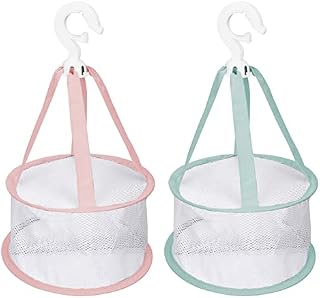 Skycase Makeup Puff Drying Basket, 2pcs Mini Mesh Shower Dry Foldable Basket for Makeup Tools and Storage Dryer, Pink+Green