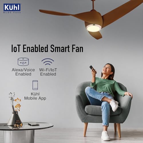 Image of KUHL Twist L31320 mm 65% Power Saving BLDC Ceiling Fan | BEE 5 Star Rated & ISI Marked | High Air Flow |5YearWarranty on Motor By Brand |Free Installation | IoT - Operate via Mobile & Alexa | Brown