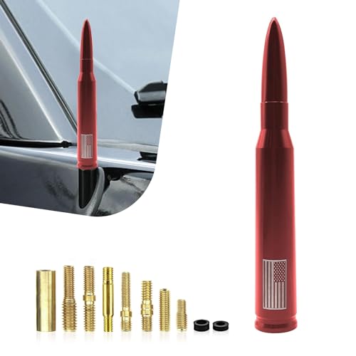 fasebeek 1 PC Car Bullet Antenna, Retractable Antenna Replacement, Enhanced Signal Receiver, Antenna with Screw Spacer, Compatible with Ford F150 Wrangler Jeep Chevrolet (Red), Medium, FASTX309RE-1PC
