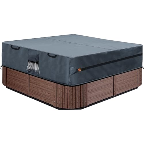 Housse de Protection pour Bain à Remous de Jardin - 220 x 220 x 30 cm - Carré - en Oxford 600D - Protector-Spa - Imperméable, Anti-poussière, Anti-UV, Coupe-Vent,...