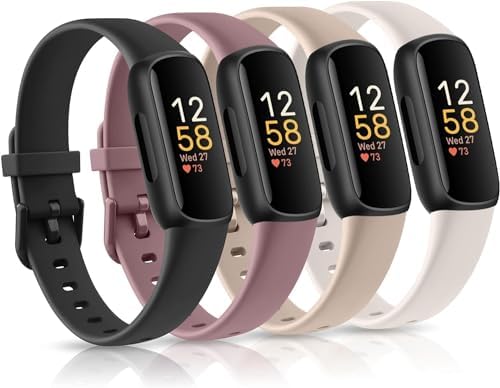 4 Pack Bands Compatible with Fitbit Inspire 3 Bands for Women Men, Sport Silicone Adjustable Replacement Straps for Fitbit Inspire 3 Fitness Tracke (Black/Smoke Purple/Milk Tea/Starlight)