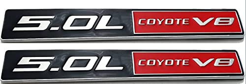 Image of 2X 5.0L Coyote Emblems, 3D Trim Fender Hook Trunk Badge Decals Stickers (Black-red)