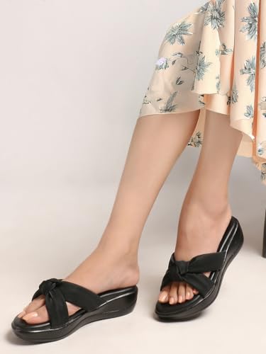 Image of Women's Wedge Slip-On Sandals with Knot Strap | Comfortable Casual Platform Slippers for Girls & Women