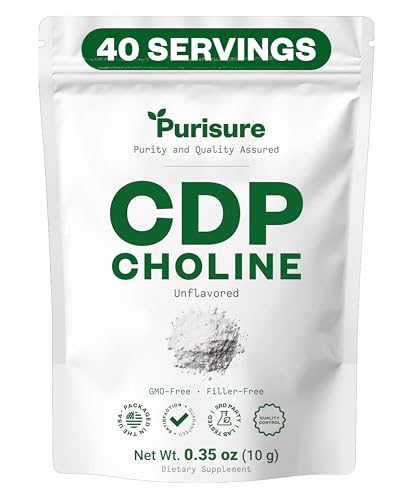 Purisure CDP Choline Powder, 10g | Brain Booster Supplement for Focus, Memory, Clarity, Energy | Improves Thinking Process, Emotional Well-Being | Reduces Mental Block & Fatigue | 40 Servings