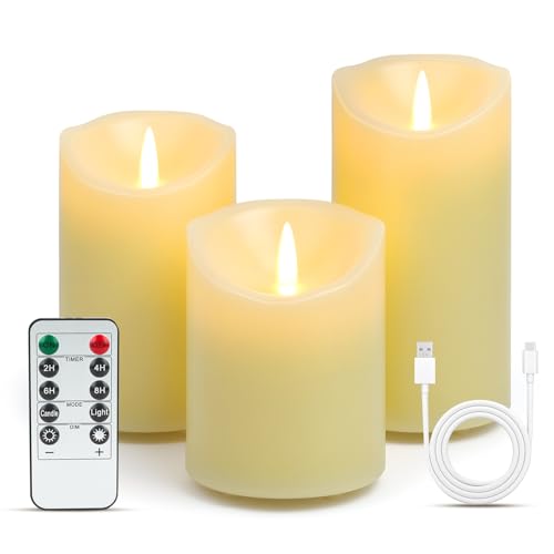 YUEONEWIN Velas LED 3D con llama parpadeante, 3 velas LED sin llama con control remoto y temporizador, velas eléctricas para decorar el baño, el dormitorio, la sala de estar y la mesa