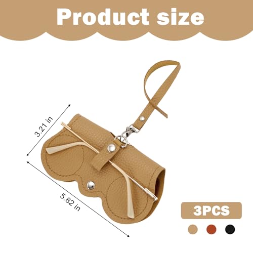Image of 3 Pcs Soft Leather Sunglass Bag,Leather Glasses Storage Bag for Men & Women (Orange, khaki, black)