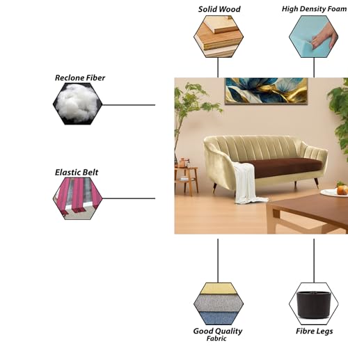 Image of Casaliving Anyse 3 Seater Sofa Set for Living Room (Cream Brown Fabric) Premium Fabric Sofa