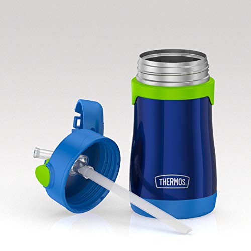 Image of Thermos Baby 10 oz. Stainless Steel Bottle with pop-up straw, Navy with Lime