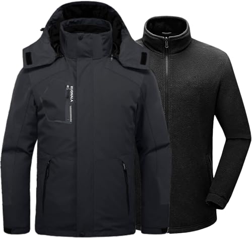 Image of Mens Winter Skiing Jacket 3 in 1 Waterproof Warm Snow Fleece Lining Coat Hooded Windproof Jacket S-6XL
