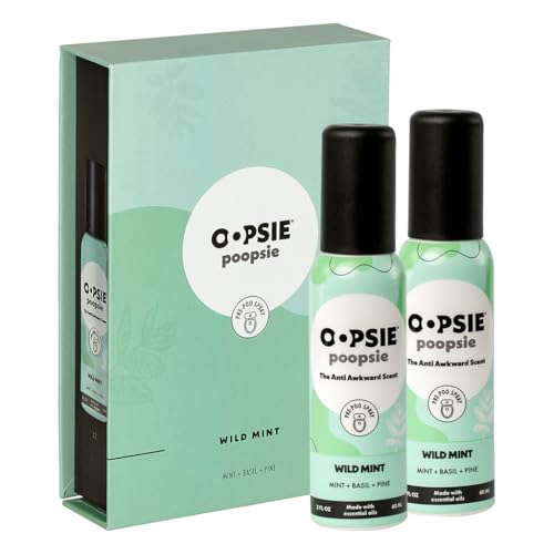 Oopsie Poopsie Toilet Spray Before & After You Go Bathroom Odor Eliminator & Neutralizer Spray Travel Size with Essential Oils TSA Approved Wild Mint 2 Pack 2 Oz.