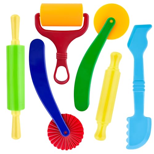 Clay and Dough Tools 6 Pieces Basic Dough Tool Set for Kids, Variety of Rolling Pins, Rollers, Cutters