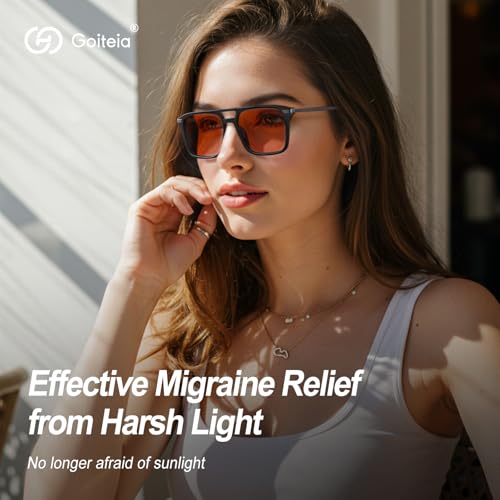Image of Goiteia FL-Rose Migraine Glasses,Blocks 480-520 nm Light, Light Sensitivity Glasses for Fluorescent LED Glare,Photophobia