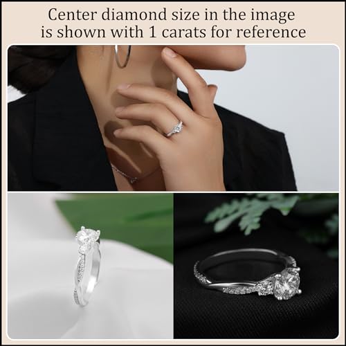 Round Lab Grown White Diamond Twisted Three Stone Engagement Ring for Women in 925 Sterling Silver3