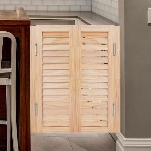 Image of Solid Wood Cafe Swinging Doors - Indoor Louvered Saloon Swing Door with Metal Hinges for Kitchen /Bedroom /Partition(Wood,100x80cm)