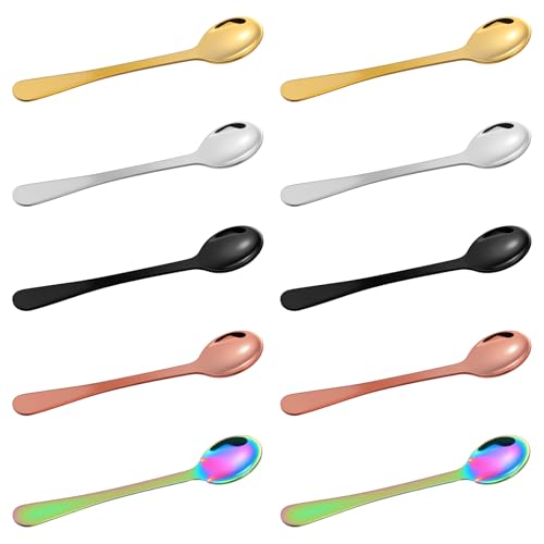 10 Pcs Small Spoons Mini Tiny Spoon Stainless Steel Spoons For Spices Jars Demitasse Espresso Cute Little Bistro Small For Spices, Salt, Sugar, Pepper, Honey, Asanta Fun Little