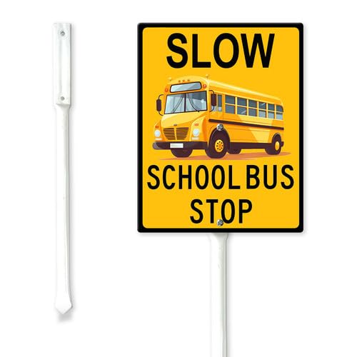 Geroclonup School Bus Stop Yard Sign 20x30cm Sturdy Aluminum Yard Signs Rust Free Garden Decorations Rustproof Standing Lawn Sign for Outdoor Use Slow Signs