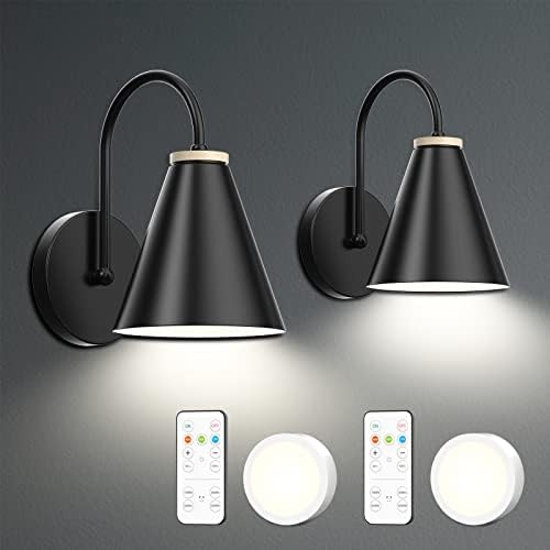 TELhomlite Battery Operated Wall Sconce Set of 2 - USB Rechargeable Battery Wall Lights with Wireless Remote Control and 3 Color Modes Perfect for Bedroom, Living Room, Study, Hallway and Staircase