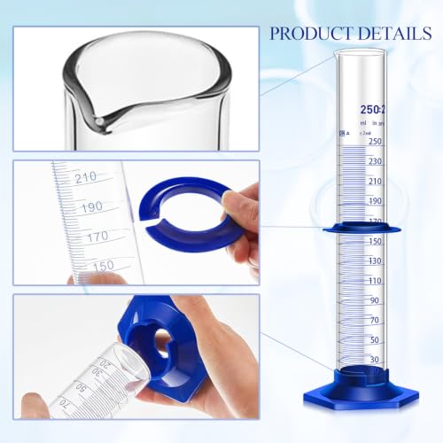 Image of 2PCS Graduated Cylinder Measuring Cylinder Thick Glass Lab Cylinders Glass Graduated Cylinder Glass Measuring Cylinder (250ML)