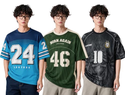 Image of LEOTUDE Men's Graphic Printed Oversized Jersey | Sports & Gym Wear | Half Sleeve Round Neck | Casual Streetwear | Loose Fit T-Shirt for Men's (Color : Green)